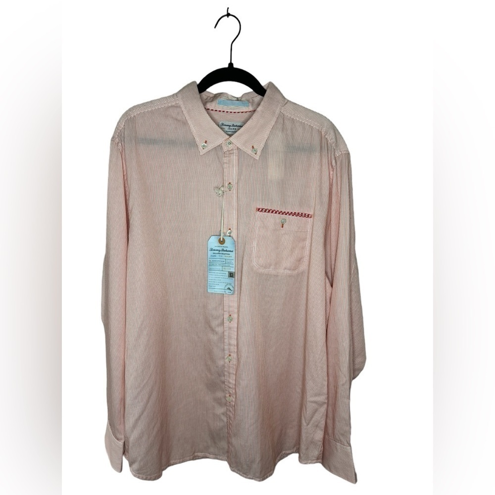 Tommy Bahama Island Modern Fit Orange Stripe Button Down Shirt Size XL